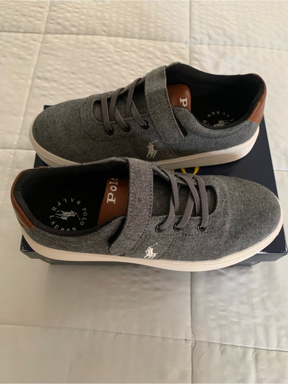 Polo by Ralph Lauren Navy and Yellow Logo Shoe Box Label